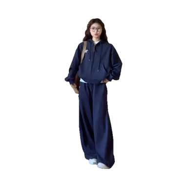 Set de două piese pentru femei, hanorac cu glugă și pantaloni trening, stil coreean, casual, cusături brodate, poliester 95%+