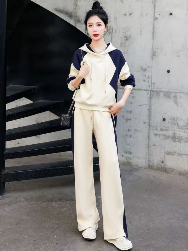 Set casual feminin două piese cu hanorac velur, design pe panouri, bumbac și elastan, toamnă 2025