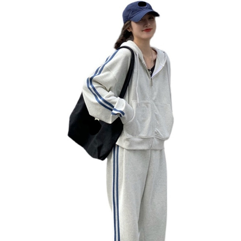 Ženski dvodijelni sportski set u korejskom stilu, s dugim rukavima, poliester tkanina (70-80% poliester)