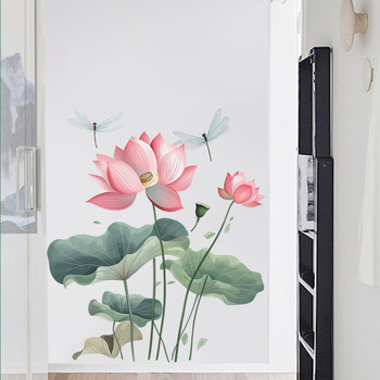 Naljepnica za zid: dizajn lotosa i dragonfly, PVC materijal, 2-dijelni set, graffiti stil, moderni minimalistički dekor za dnevni boravak i spavaću sobu