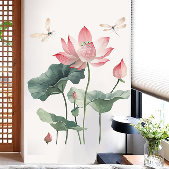 Naljepnica za zid: dizajn lotosa i dragonfly, PVC materijal, 2-dijelni set, graffiti stil, moderni minimalistički dekor za dnevni boravak i spavaću sobu