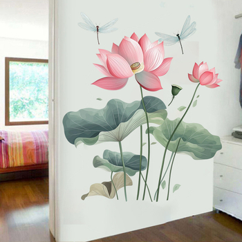 Naljepnica za zid: dizajn lotosa i dragonfly, PVC materijal, 2-dijelni set, graffiti stil, moderni minimalistički dekor za dnevni boravak i spavaću sobu