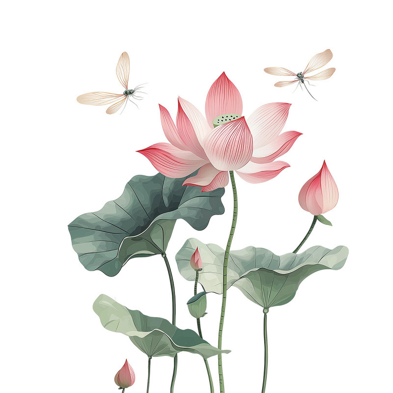 Naljepnica za zid: dizajn lotosa i dragonfly, PVC materijal, 2-dijelni set, graffiti stil, moderni minimalistički dekor za dnevni boravak i spavaću sobu