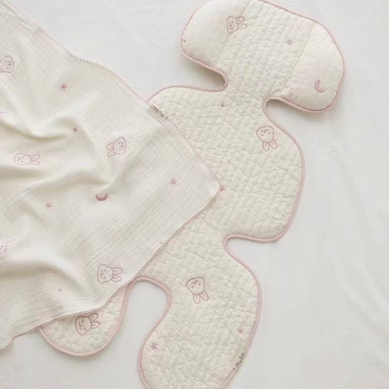 Kokvilnas bērnu ratiņu spilventiņš, izšūts, elpojošs, piemērots visiem gadalaikiem