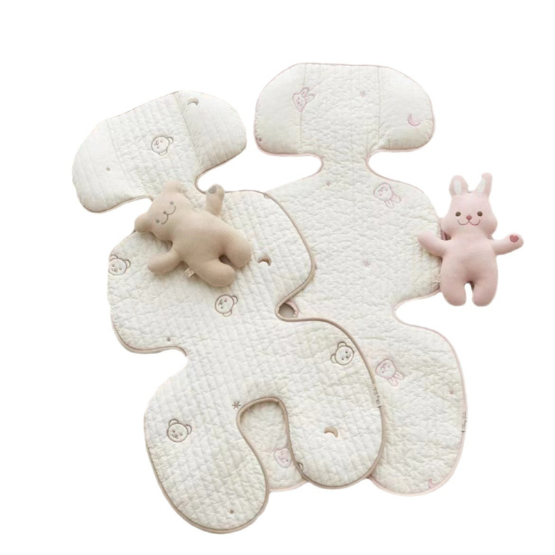 Kokvilnas bērnu ratiņu spilventiņš, izšūts, elpojošs, piemērots visiem gadalaikiem