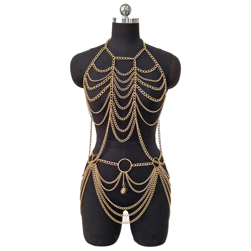 Lanț de talie și corp, multistrat, cu ciucuri metalice și motiv inel – Vara 2025