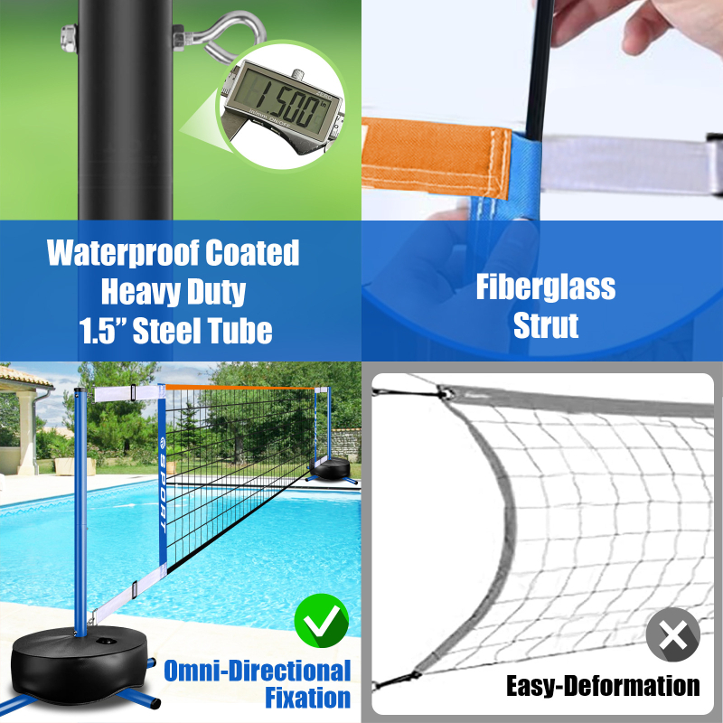 EASTGOING Kaasaskantav kokkupandav veevõrgu volejbola komplekt – polüester raam, 4,8 kg