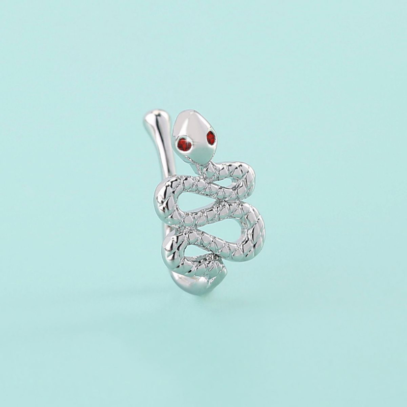 Hamis orrgyűrű – U-alakú kígyó dizájn, mikrobevonatos cirkónia, rézből készült alap, elektroplakolással bevont, nőies stílus