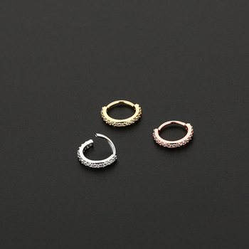 Orrgyűrű és fülbevaló, réz, U-alakú, elektroplating, fehér kristály, uniszex