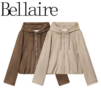 Sieviešu kapucēta velūra bomber jaka, 3D raksts, kolāžas šūšana, poliesteris