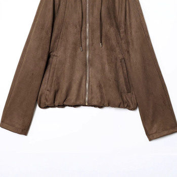 Sieviešu kapucēta velūra bomber jaka, 3D raksts, kolāžas šūšana, poliesteris