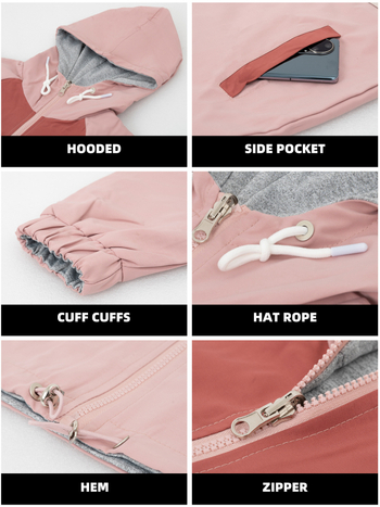 Sieviešu reversīva kapucēta jaka pret vēju, Korejas stilā, brīva piegriezums, garas piedurknes, priekšējais rāvējslēdzējs, poliestera audums