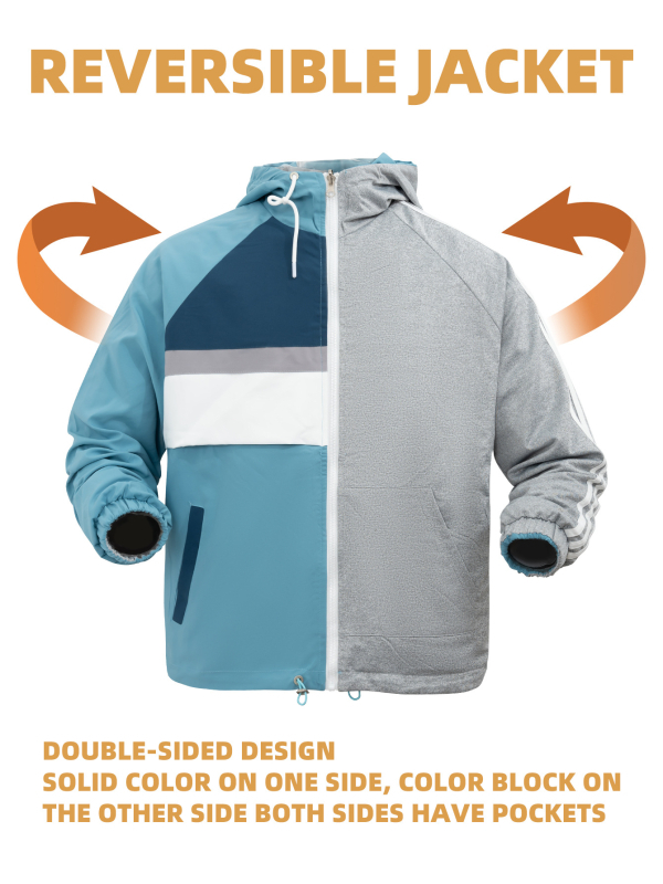 Sieviešu reversīva kapucēta jaka pret vēju, Korejas stilā, brīva piegriezums, garas piedurknes, priekšējais rāvējslēdzējs, poliestera audums