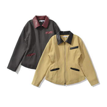 Sieviešu jaka ar rāvējslēdzēju, Turn-down apkakle, garās piedurknes, poliesteris, Japāņu-Korejas ikdienas stils