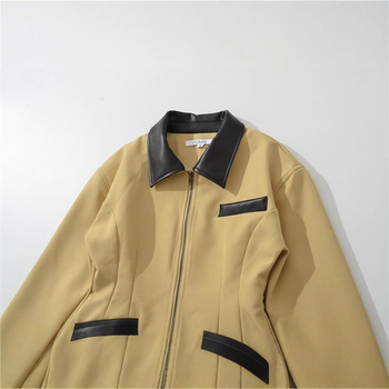 Sieviešu jaka ar rāvējslēdzēju, Turn-down apkakle, garās piedurknes, poliesteris, Japāņu-Korejas ikdienas stils