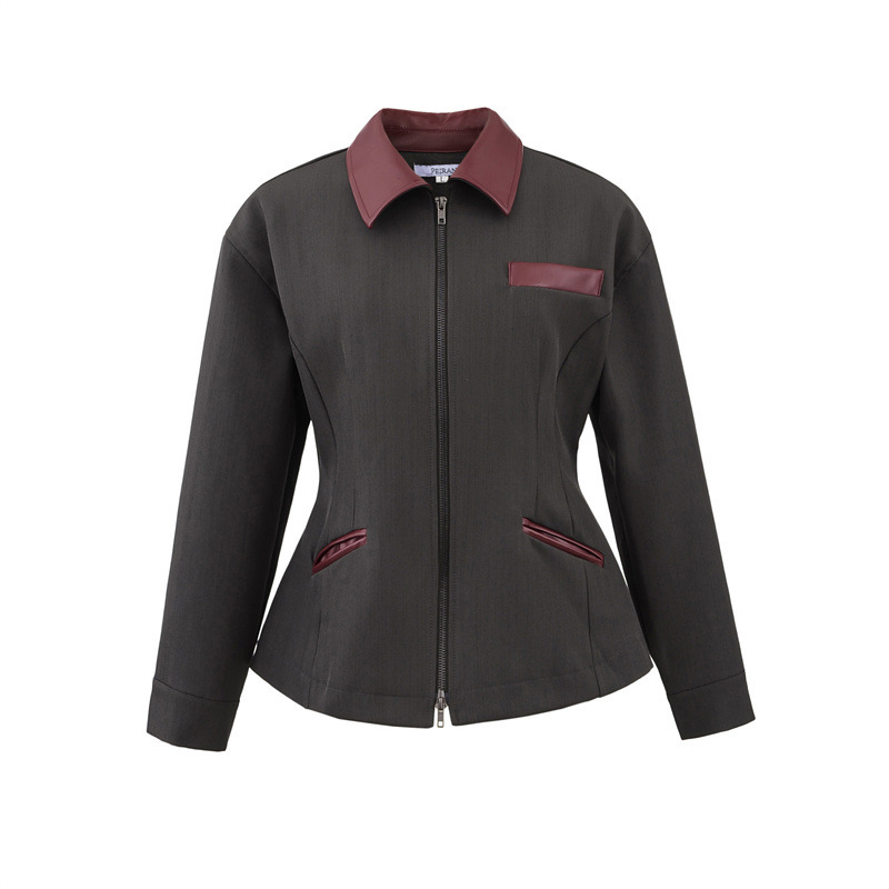 Sieviešu jaka ar rāvējslēdzēju, Turn-down apkakle, garās piedurknes, poliesteris, Japāņu-Korejas ikdienas stils