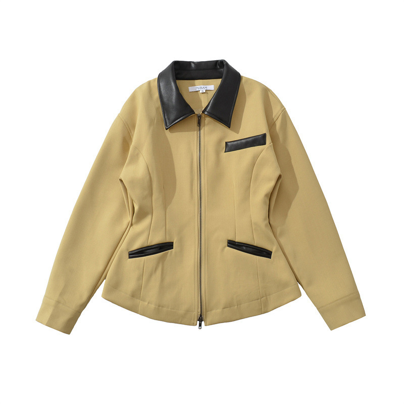 Sieviešu jaka ar rāvējslēdzēju, Turn-down apkakle, garās piedurknes, poliesteris, Japāņu-Korejas ikdienas stils