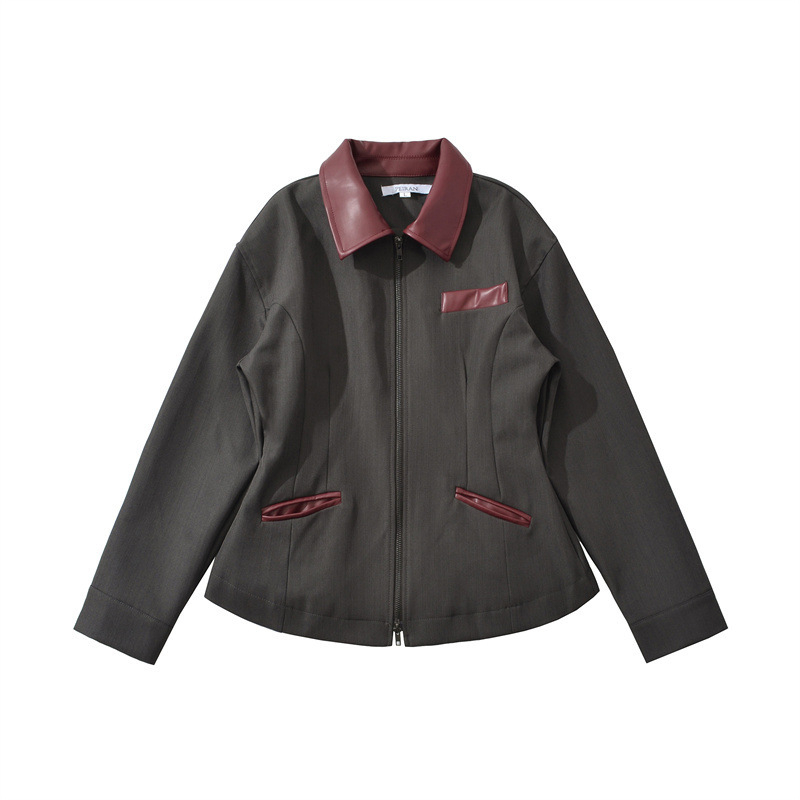 Sieviešu jaka ar rāvējslēdzēju, Turn-down apkakle, garās piedurknes, poliesteris, Japāņu-Korejas ikdienas stils