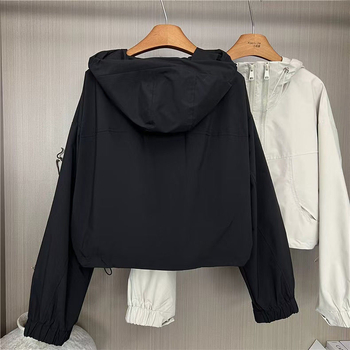 Дамско качулено бейзболно яке, къс модел, chenille плат, спандексова смес, пролет 2025