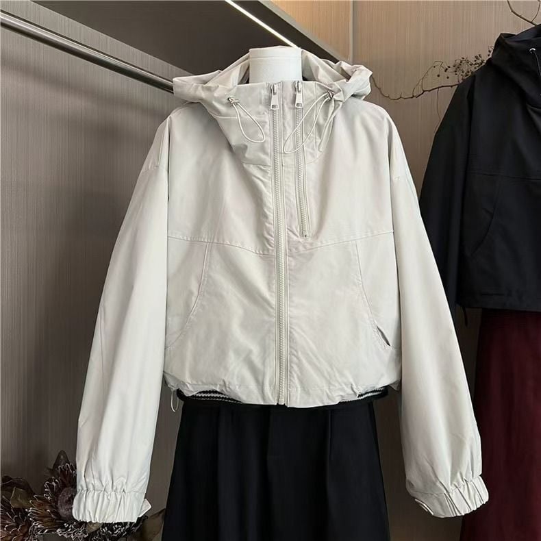 Дамско качулено бейзболно яке, къс модел, chenille плат, спандексова смес, пролет 2025