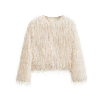 Jachetă damă cu ciucuri decorative, guler rotund, mâneci lungi, croială lejeră, amestec bumbac-poliester, toamnă 2025