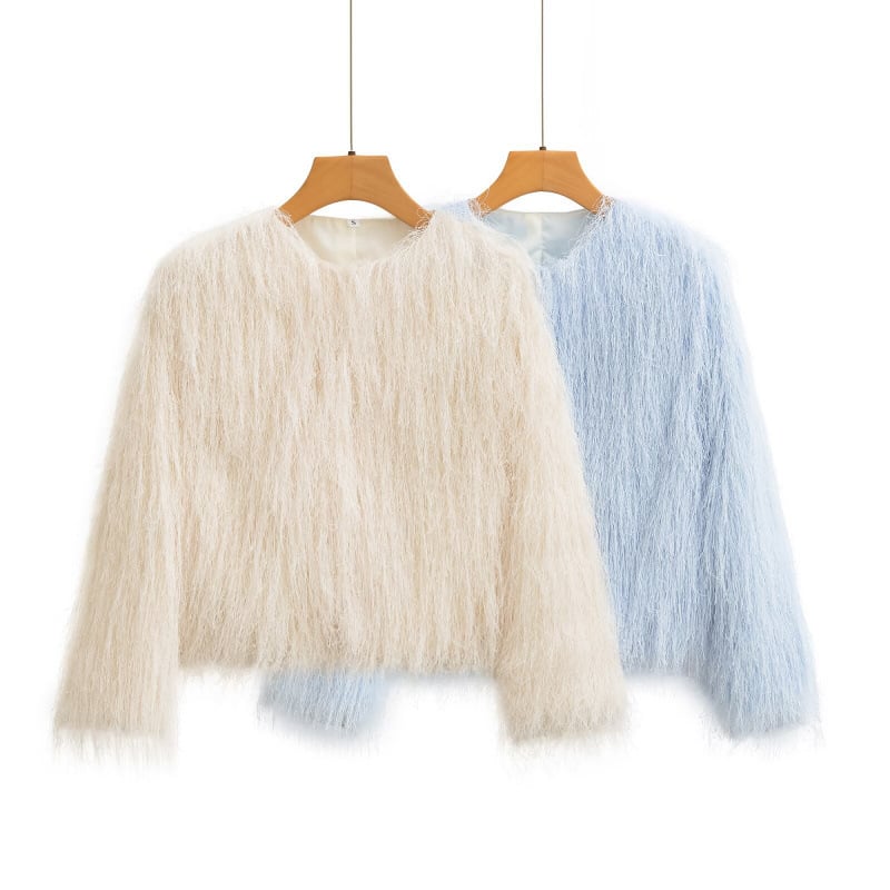 Jachetă damă cu ciucuri decorative, guler rotund, mâneci lungi, croială lejeră, amestec bumbac-poliester, toamnă 2025