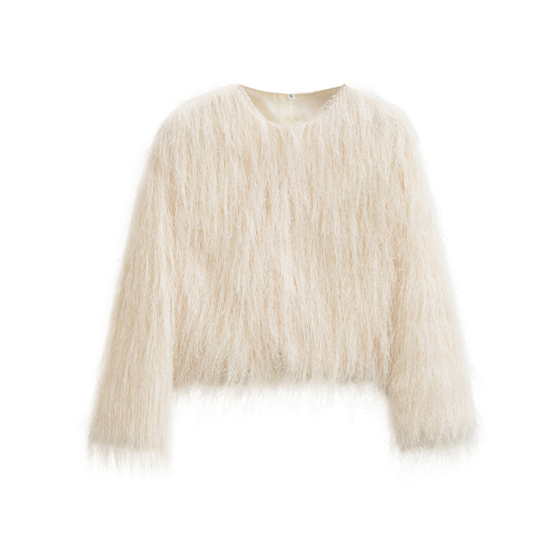 Jachetă damă cu ciucuri decorative, guler rotund, mâneci lungi, croială lejeră, amestec bumbac-poliester, toamnă 2025