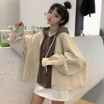 Дамско качулково работно яке с Harajuku стил, Chenille плат със Spandex, Polo яка, ръкави тип принцеси, пролет 2025