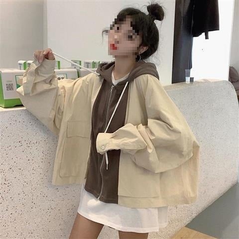 Дамско качулково работно яке с Harajuku стил, Chenille плат със Spandex, Polo яка, ръкави тип принцеси, пролет 2025