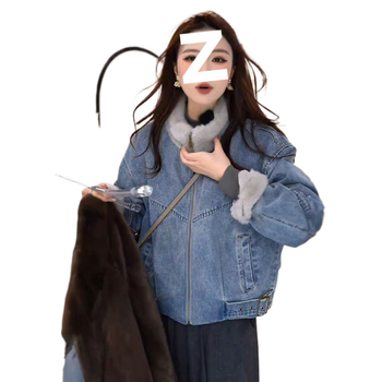 Деним яке с подплата от флийс, декоративна изкуствена овча вълна, неравномерен силует, вискоза, бейзбол яка