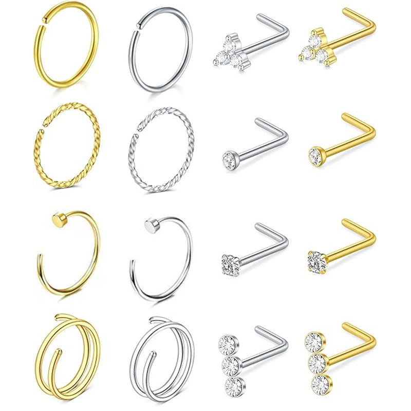 Lanlu orrtű, virág alakú, cirkón, rozsdamentes acél, elektroplatálás