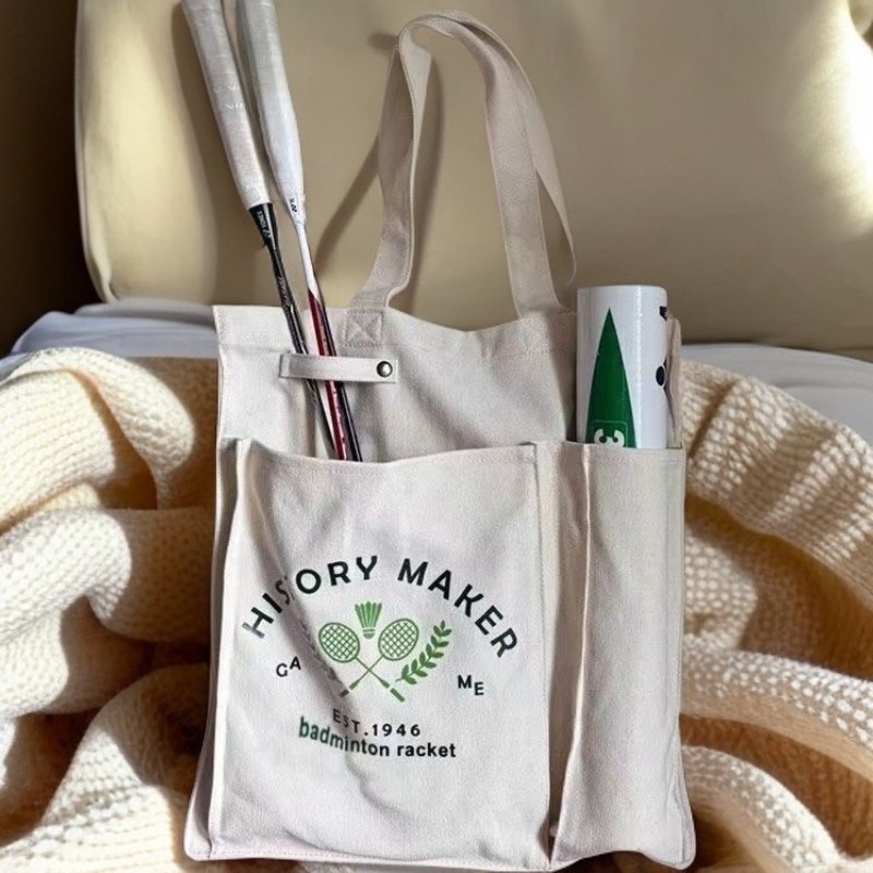 Auduma badminton/tenisa soma ar vienas pleca siksnu – liela ietilpība, japāņu stils, ikdienas un darba lietošanai (audums; liela ietilpība; vienas pleca siksna; japāņu stils)