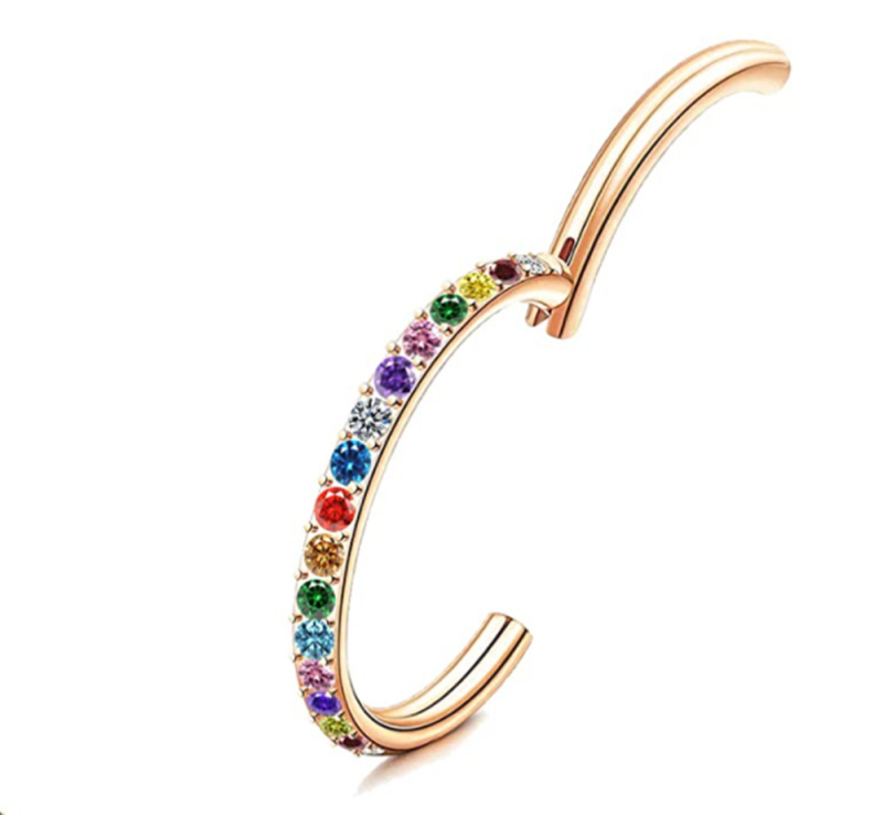 Orrgyűrű – 316L rozsdamentes acél, fényes felület, poros kristályok, punk stílus, testreszabható