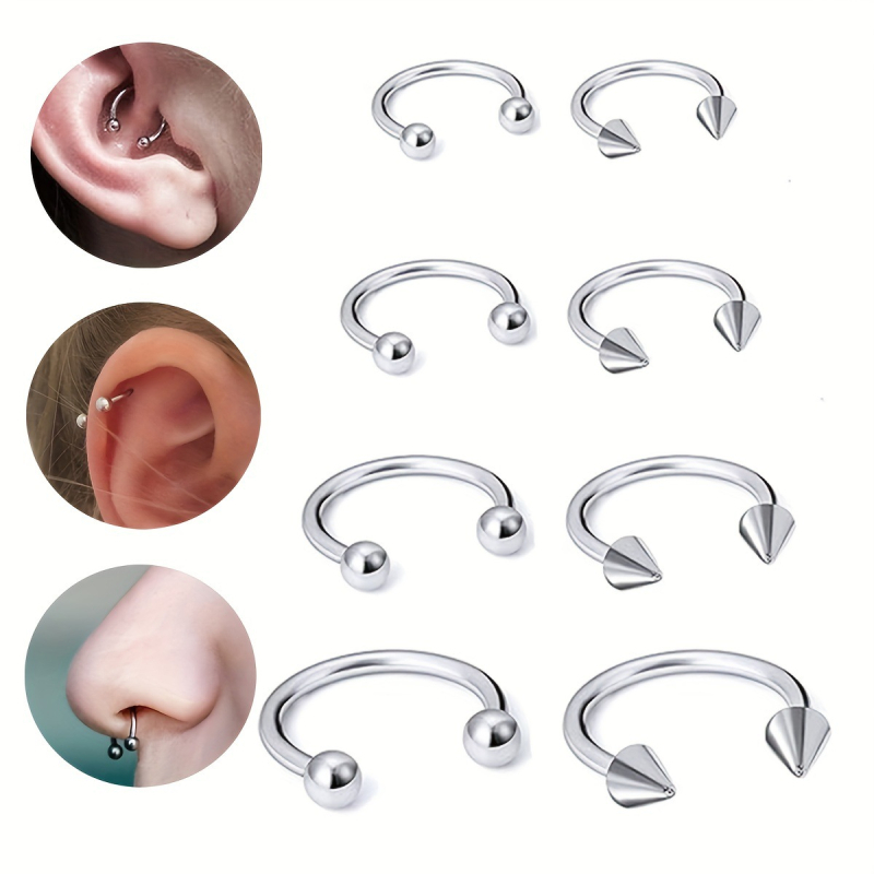 8-частен комплект пирсинг бижута от неръждаема стомана за носни пръстени и пирсинг за устни, електроплакиран, унисекс