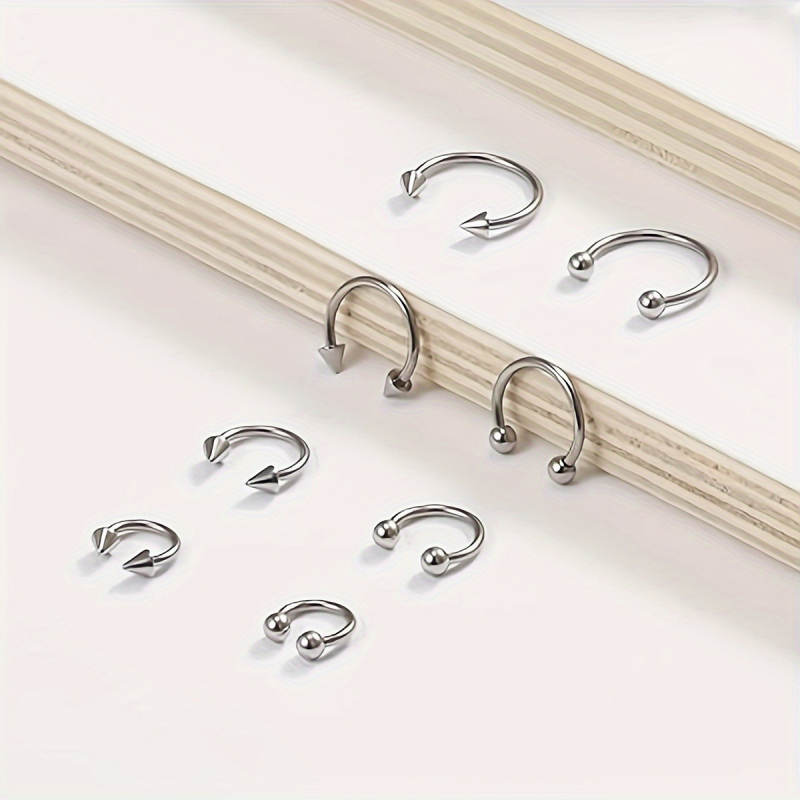 8-частен комплект пирсинг бижута от неръждаема стомана за носни пръстени и пирсинг за устни, електроплакиран, унисекс