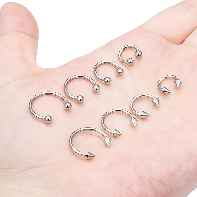 8-частен комплект пирсинг бижута от неръждаема стомана за носни пръстени и пирсинг за устни, електроплакиран, унисекс