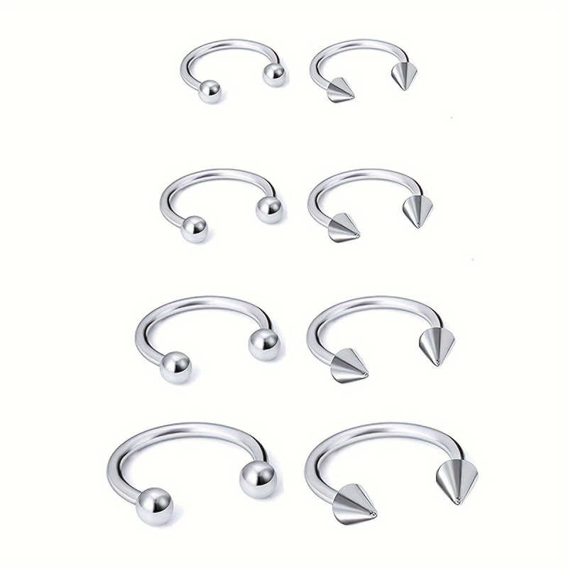 8-частен комплект пирсинг бижута от неръждаема стомана за носни пръстени и пирсинг за устни, електроплакиран, унисекс