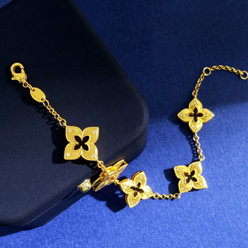 Βραχιόλι από ορείχαλκο με μοτίβα τετράφυλλου και πεντάφυλλου λουλουδιού, χειροβούρτσιστο φινίρισμα, ενθέσεις μικρών λευκών διαμαντιών, unisex, κορεατικού στυλ