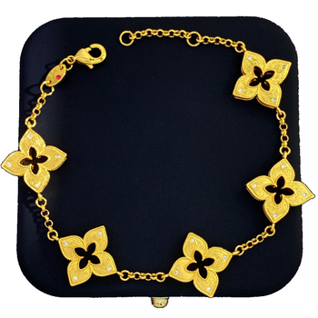 Βραχιόλι από ορείχαλκο με μοτίβα τετράφυλλου και πεντάφυλλου λουλουδιού, χειροβούρτσιστο φινίρισμα, ενθέσεις μικρών λευκών διαμαντιών, unisex, κορεατικού στυλ