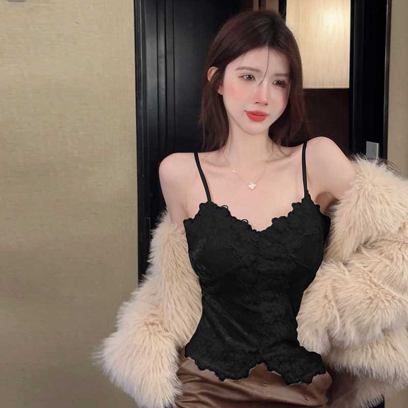 Baršunasta čipkasta camisola — uski kroj, mikroelastičnost, naramenice se ne skidaju, seksi stil