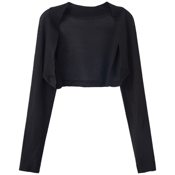 Γαλλικού στυλ κοντή πλεκτή ζακέτα προστασίας από τον ήλιο για γυναίκες, μονόχρωμη, πολυεστέρας, μακριές μανίκια, ελαφριά, αστικός στυλ