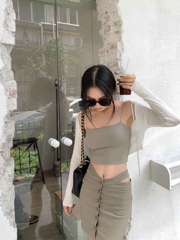 Γαλλικού στυλ κοντή πλεκτή ζακέτα προστασίας από τον ήλιο για γυναίκες, μονόχρωμη, πολυεστέρας, μακριές μανίκια, ελαφριά, αστικός στυλ