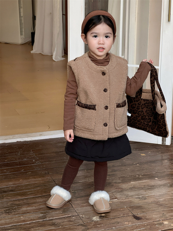 Gyerekek reverszíbilis leopárd mintás mellény kötött belső nadrággal, uniszex, koreai stílusban, 100% pamut