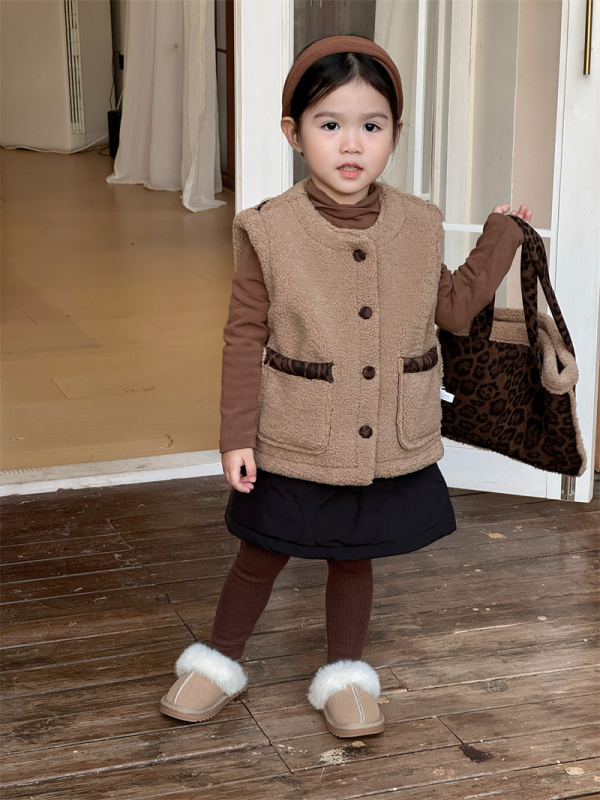 Gyerekek reverszíbilis leopárd mintás mellény kötött belső nadrággal, uniszex, koreai stílusban, 100% pamut