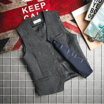 Ανδρικό γιλέκο κοστουμιού από μαλλί, στενή γραμμή, V-λαιμό, μονόμπροστο