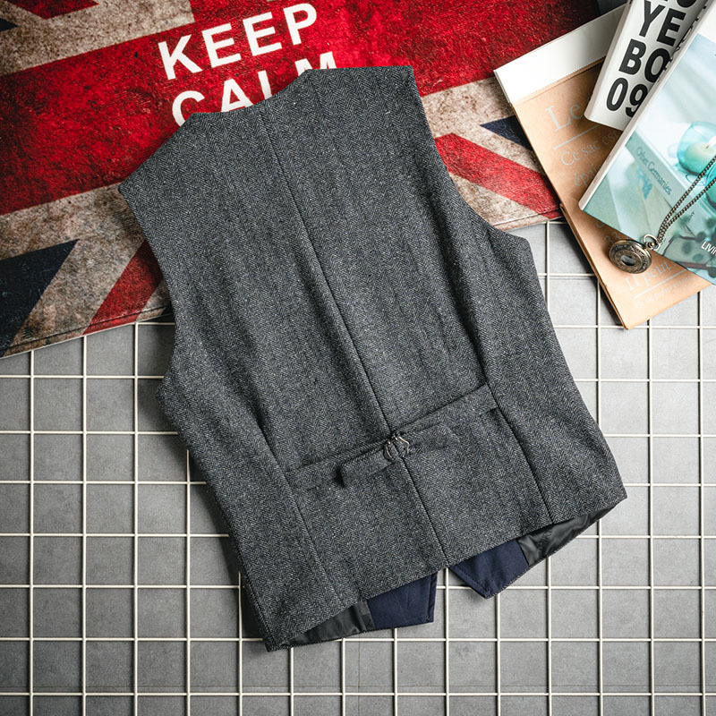 Ανδρικό γιλέκο κοστουμιού από μαλλί, στενή γραμμή, V-λαιμό, μονόμπροστο