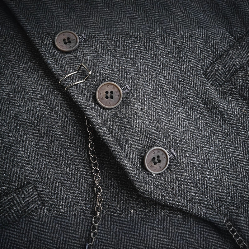 Ανδρικό γιλέκο κοστουμιού από μαλλί, στενή γραμμή, V-λαιμό, μονόμπροστο