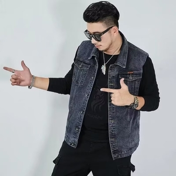 Férfi pamut munkás mellény, laza szabás, ujj nélküli, kardigán-stílusú, dupla előrész zárás, oldalsó zsebek, téli viselet