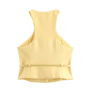 Naistele mõeldud V-kaelusega vest ja vööga seelik, Euroopa–Ameerika stiilis, suvi 2024, polüester