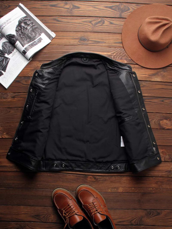 Говежда кожена жилетка със стойков яка, тесен силует, цип за закопчаване, мулти-логота бродерия, Harley Rider Club